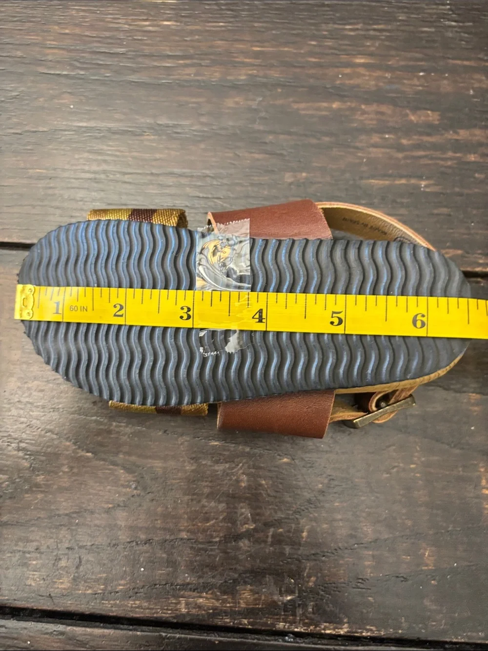 Bonpoint Brown Leather Sandals with Yellow Striped Band